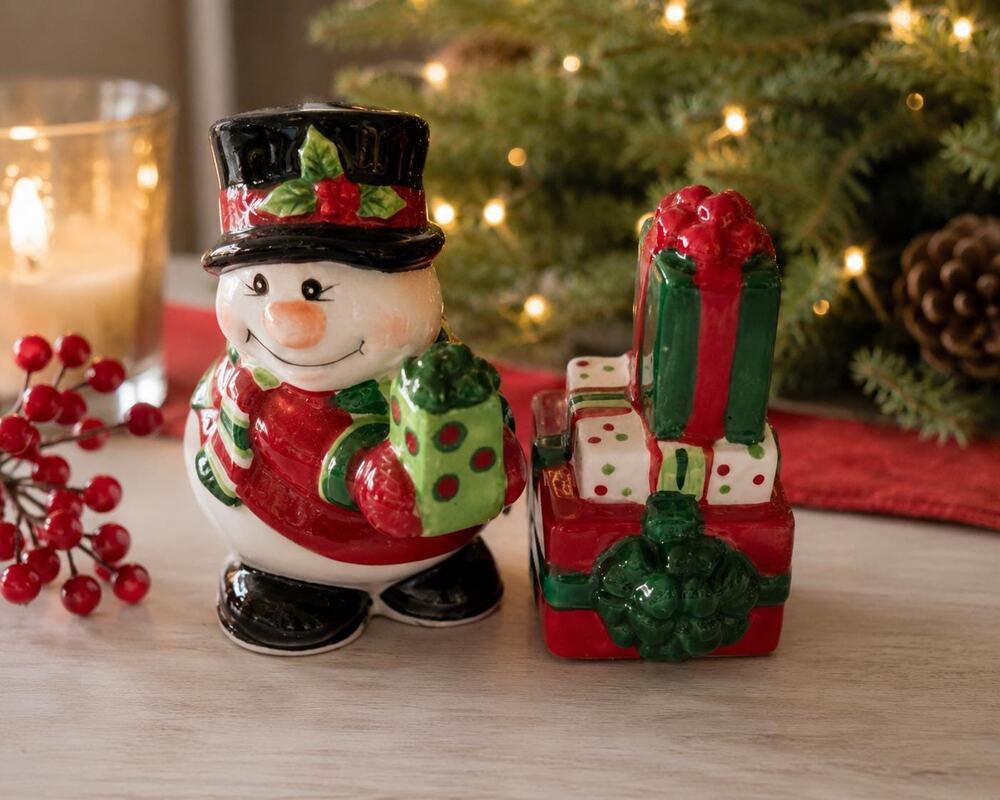 Fitz and Floyd Merry Christmas Snowman Salt Pepper Shakers (2006)